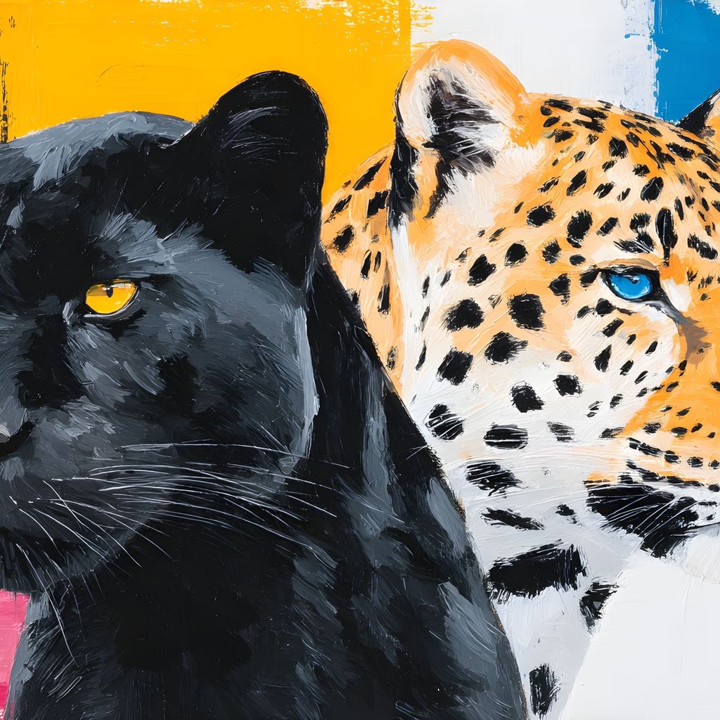 Dual Panther Leopard Portrait Canvas Wall Art