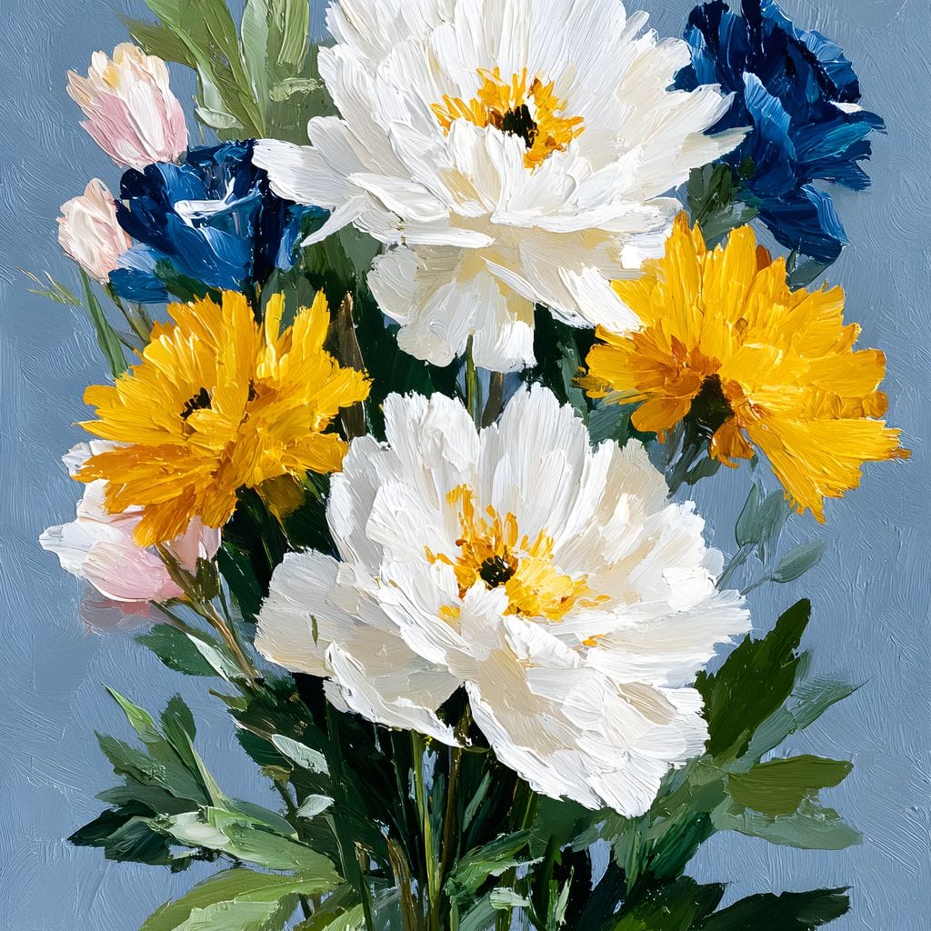 Blue Garden Peony Bouquet Canvas Wall Art