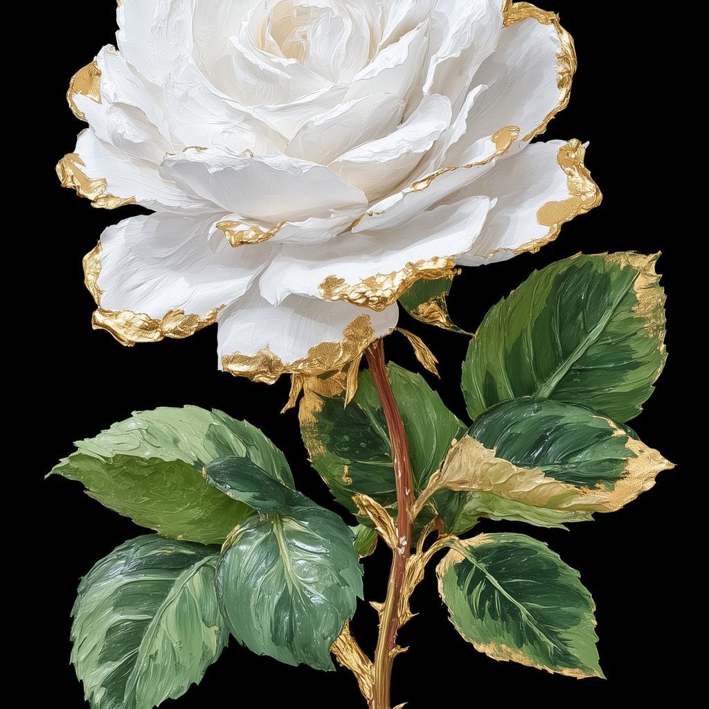 Gilded White Rose Portrait Canvas Wall Art