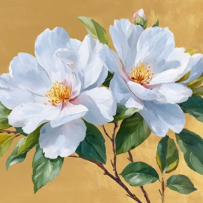 Golden Gardenia Duet Blooming Canvas Wall Art
