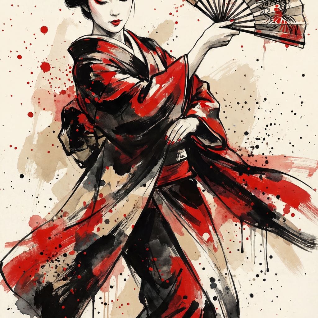Japanese Woman with Fan Canvas Wall Art
