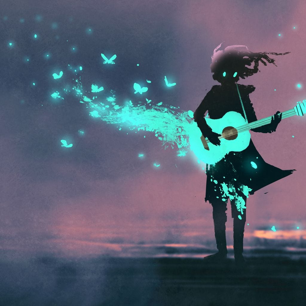 Girl Playing Guitar Canvas Wall Art