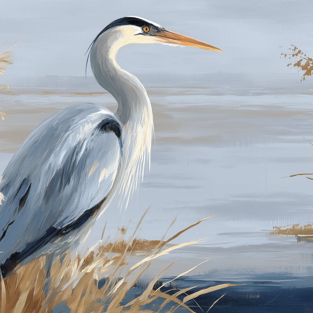 Coastal Heron Marsh Stillness Canvas Wall Art