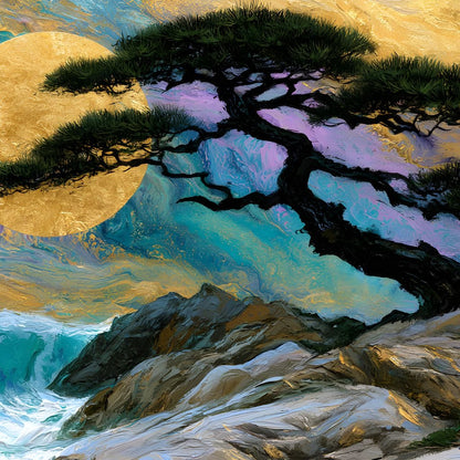 Gilded Solstice Above The Rushing Tide Canvas Wall Art