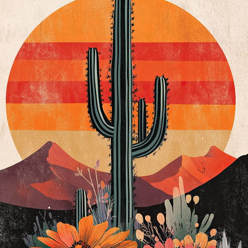 Desert Blooming Cactus Radiance Canvas Wall Art