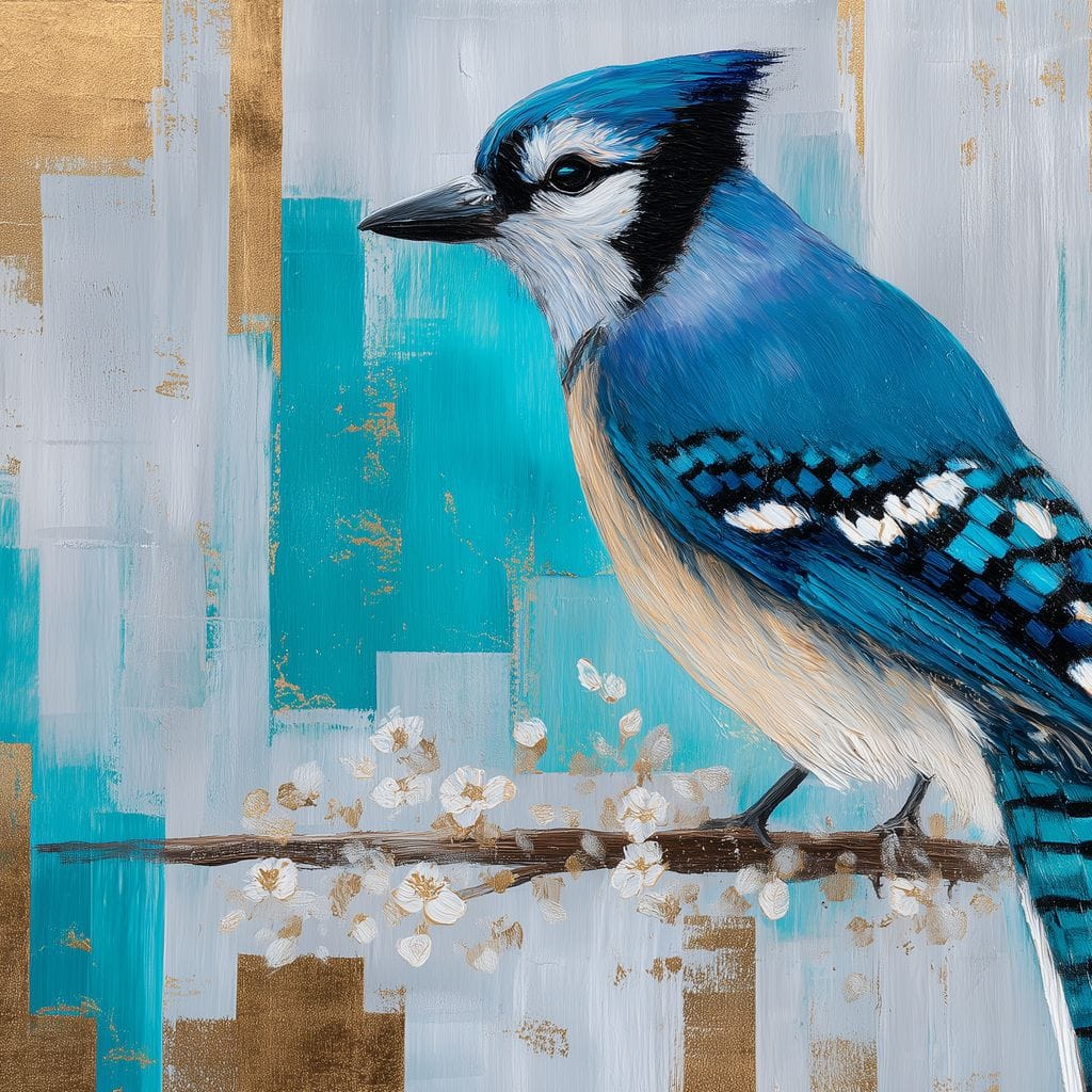 Blue Jay on Golden Birch Canvas Wall Art