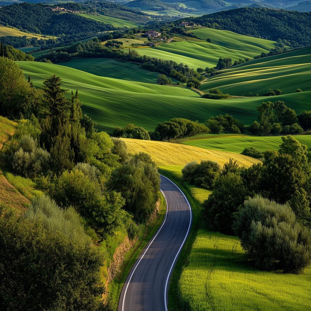 Sunlit Valley Roadscape Canvas Wall Art