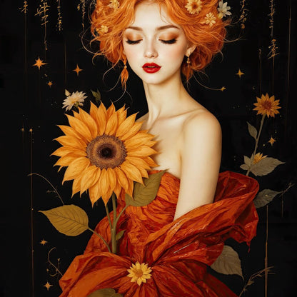 Lady Sunflower Canvas Wall Art