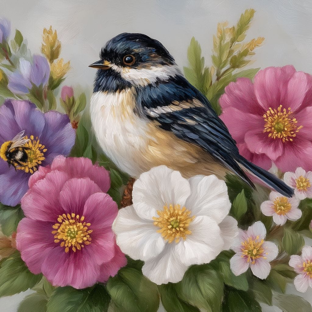 Chickadee Garden Blossom Song Canvas Wall Art