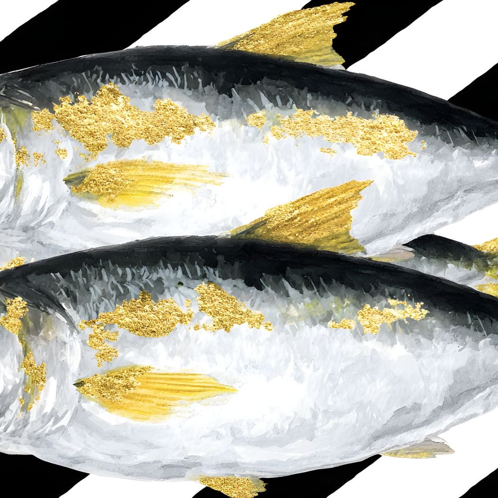 Triple Gilded Mackerel Parade Canvas Wall Art