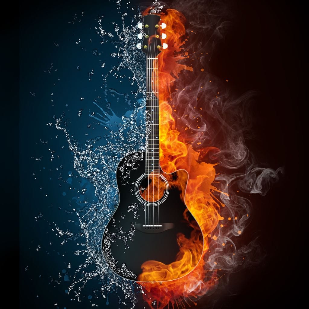 Fire & Water Guitar Canvas Wall Art