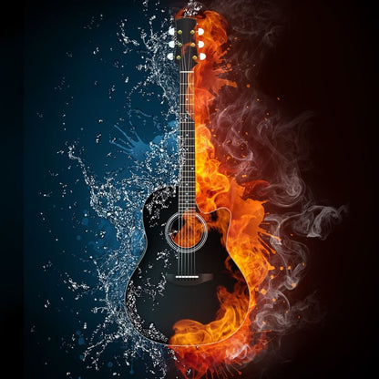Fire & Water Guitar Canvas Wall Art