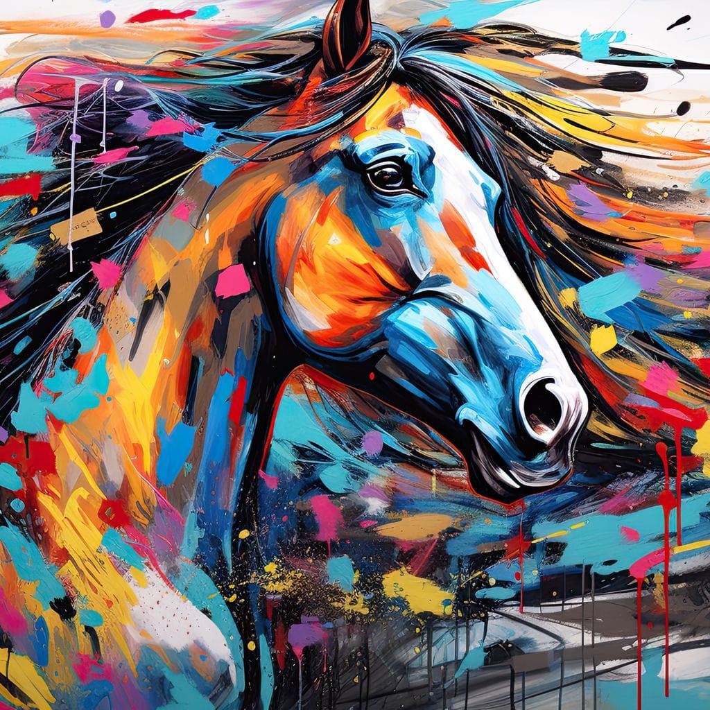 Vibrant Equine Mosaic Canvas Wall Art
