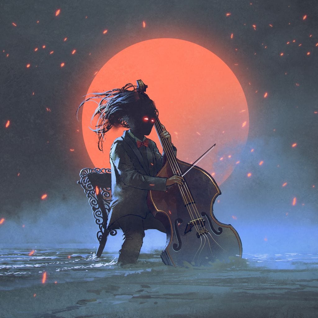 Mysterious Man Playing the Cello Canvas Wall Art