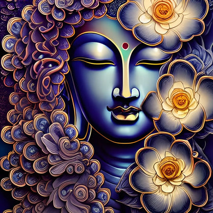Buddha & Flowers Purple Canvas Wall Art