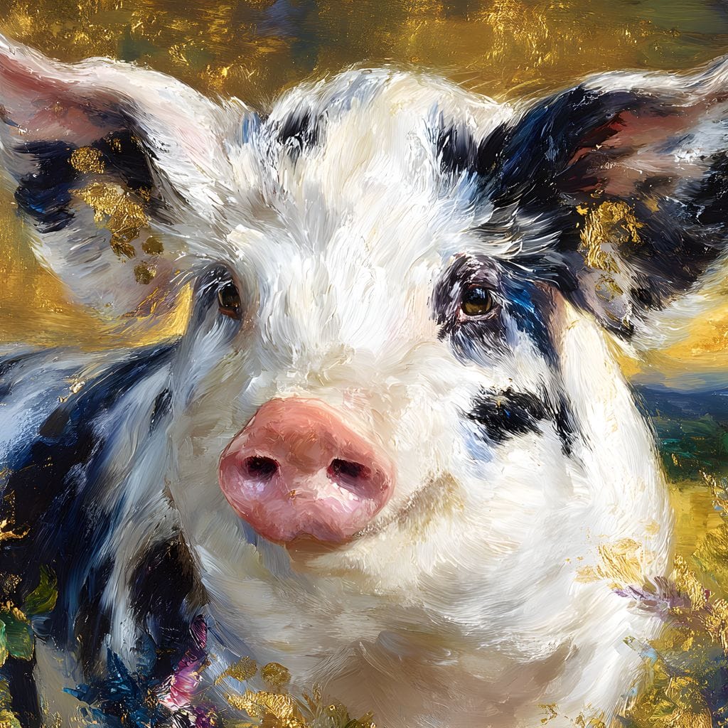 Golden Meadow Piglet Portrait Canvas Wall Art