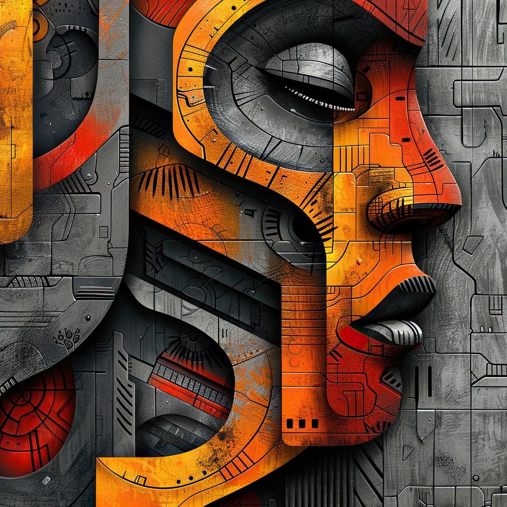 Metallic Face Labyrinth Illusion Canvas Wall Art