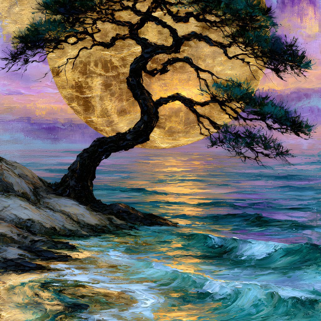 Ancient Pine Before The Gilded Moon Canvas Wall Art