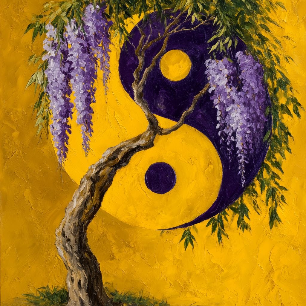 Wisteria Yin Yang Tree Zen Canvas Wall Art