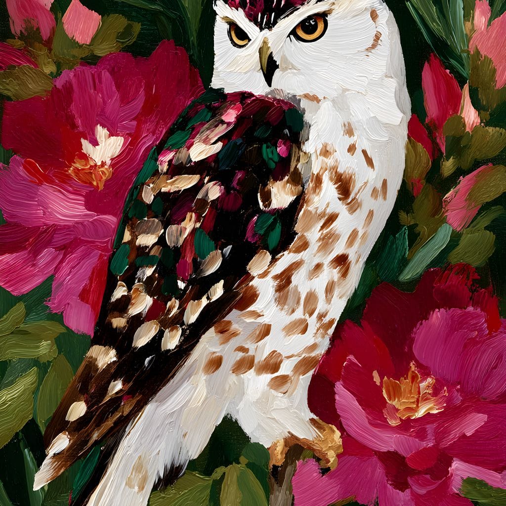 Owl Garden Bloom Portrait Canvas Wall Art