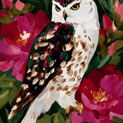 Owl Garden Bloom Portrait Canvas Wall Art