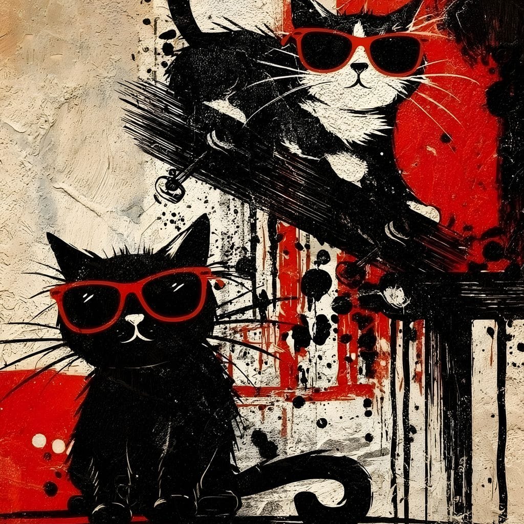 Cool Cats Red Shades Duo Canvas Wall Art