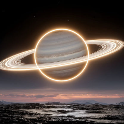 Luminous Saturn Over Alien Sea Canvas Wall Art