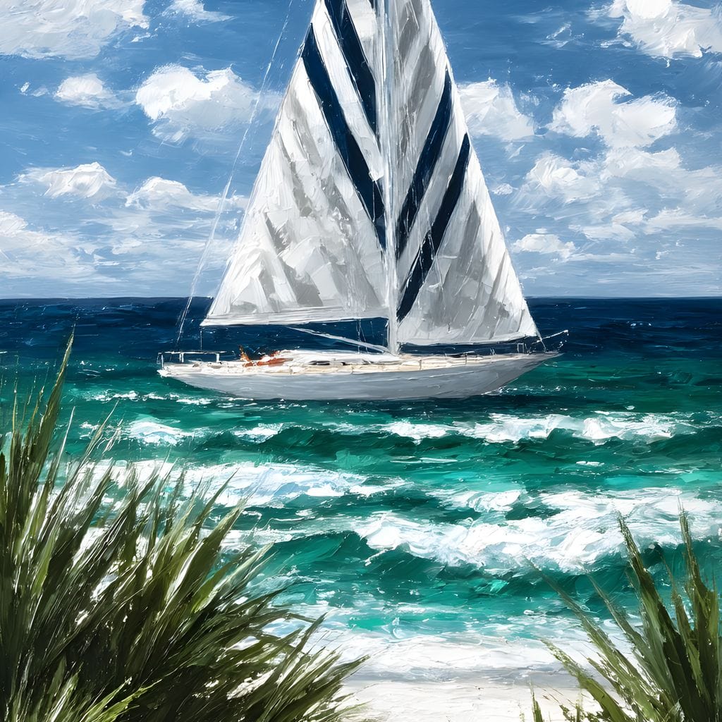 Sailing Beyond Turquoise Waves Canvas Wall Art