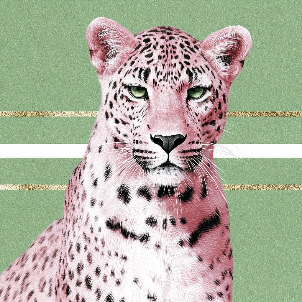 Pink Leopard Gold Line Portrait Canvas Wall Art