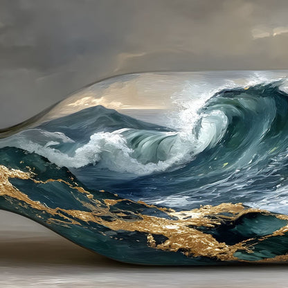 Gilded Ocean Storm Bottle Canvas Wall Art