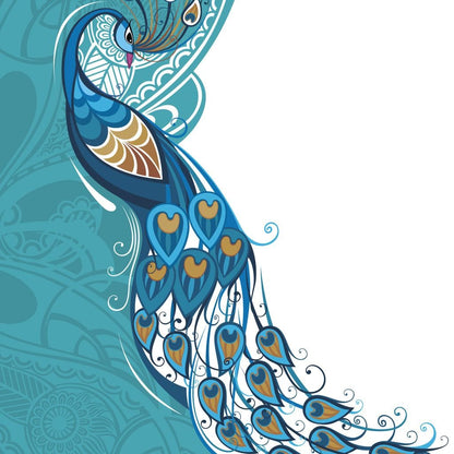 Peacock on Turquoise & White Background Canvas Wall Art