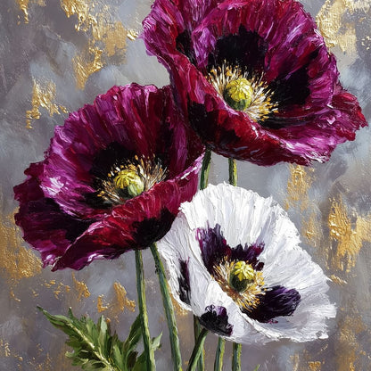 Gold Leaf Poppy Garden Glow Canvas Wall Art