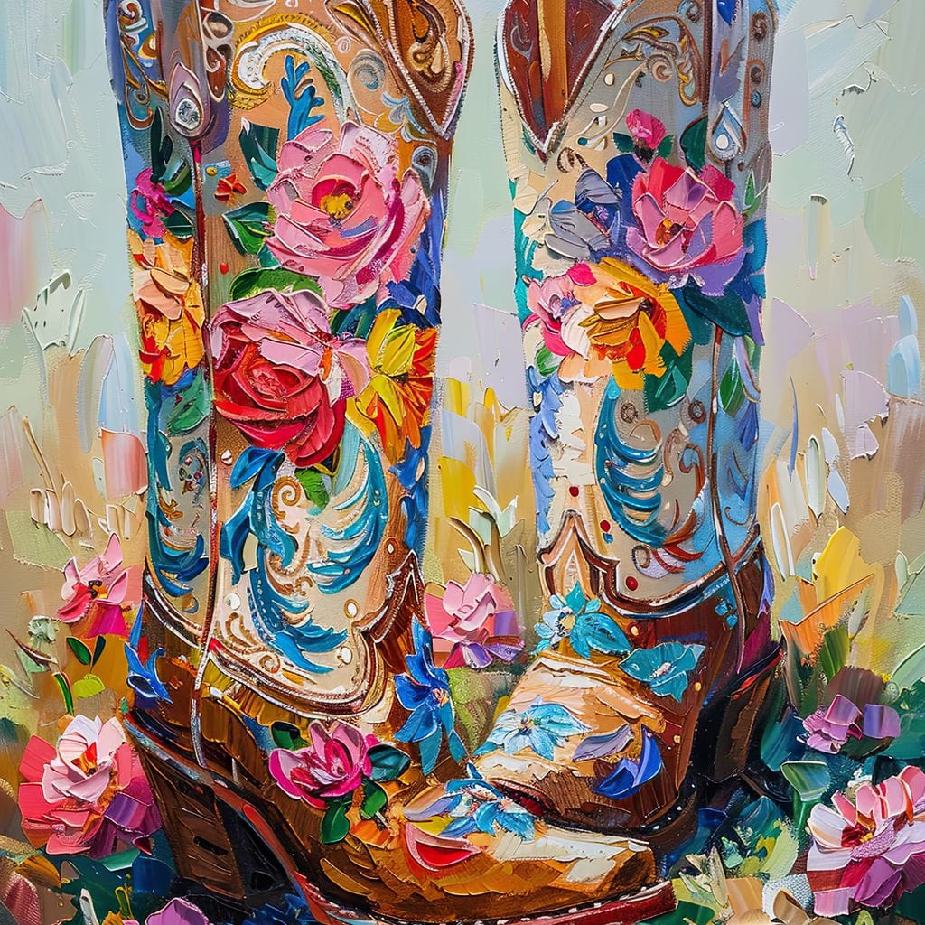 Wildflower Cowboy Boots Canvas Wall Art