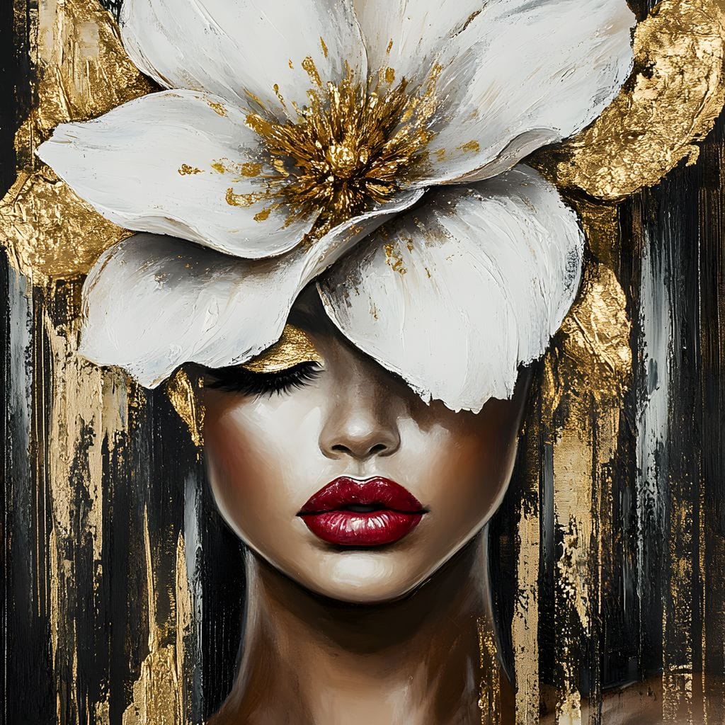 White Petals Golden Dreams Canvas Wall Art