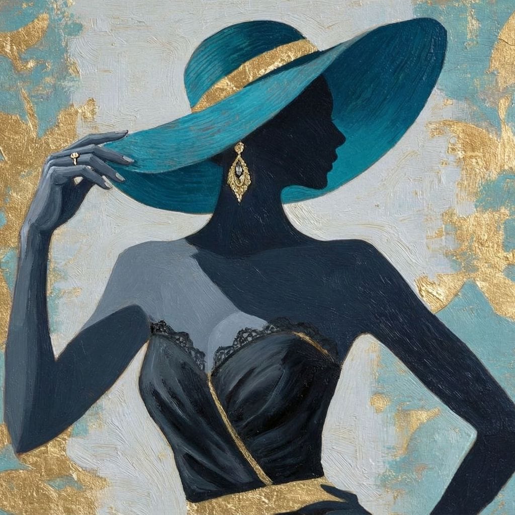 Golden Teal Elegance Lady Canvas Wall Art