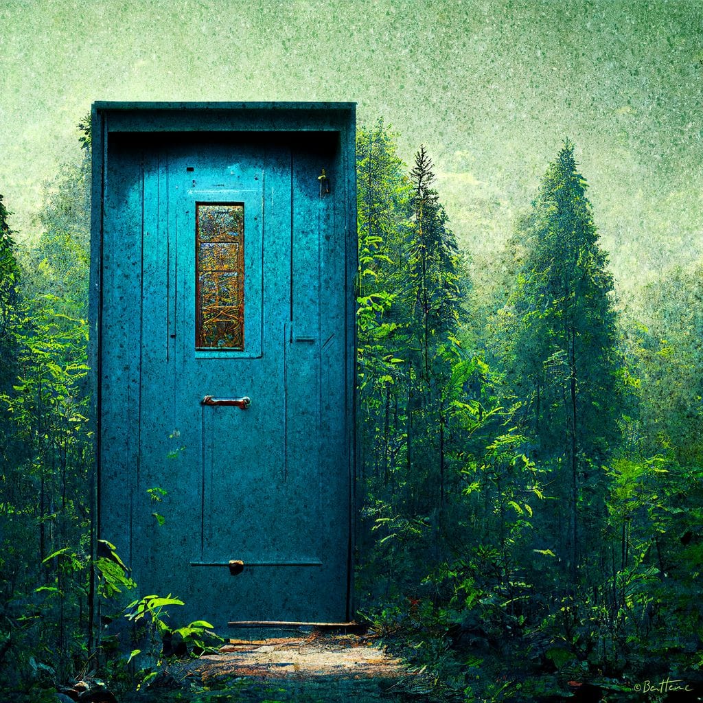 Blue Door in the Green Canvas Wall Art