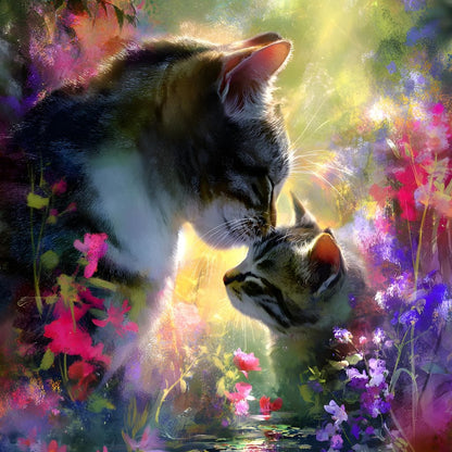 Gentle Cats Nuzzle Floral Dream Canvas Wall Art