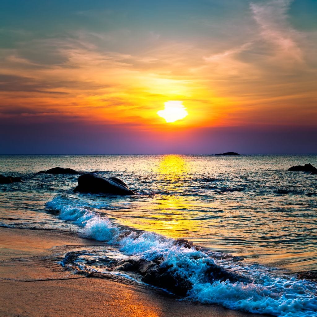 Black Sand Beach Sunset Canvas Wall Art