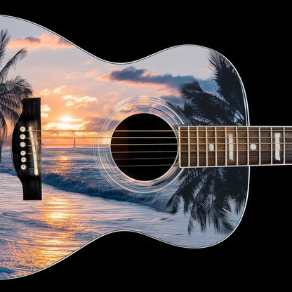 Tropical Sunset Guitar Dream Canvas Wall Art