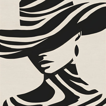 Monochrome Wind Hat Silhouette Canvas Wall Art