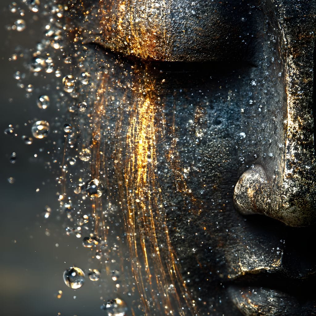 Golden Tranquil Buddha Flow Mirror Canvas Wall Art