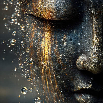 Golden Tranquil Buddha Flow Mirror Canvas Wall Art