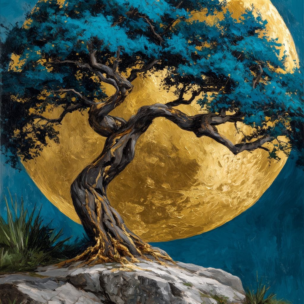 Golden Moonlit Tree Reverie Canvas Wall Art