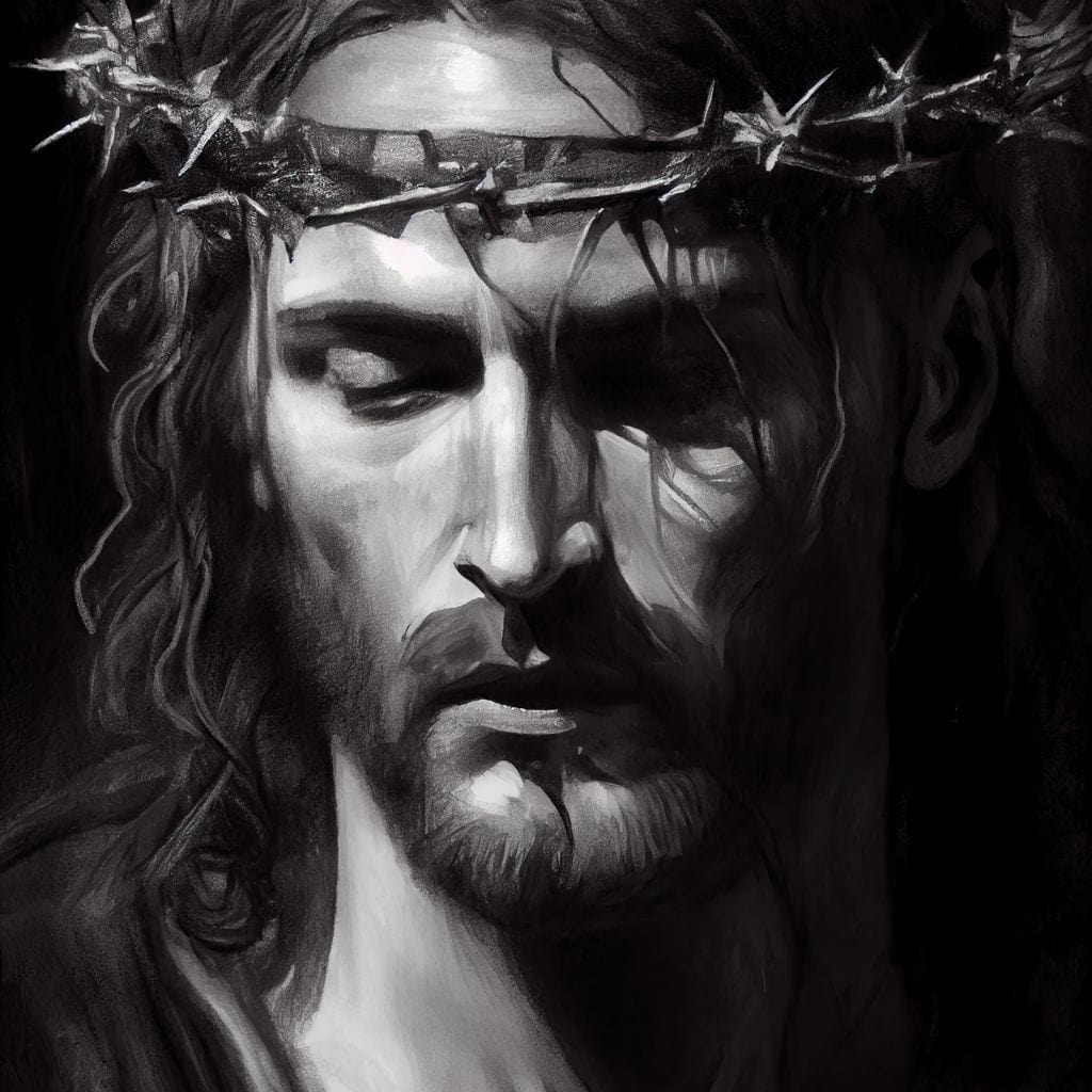 Black & White Jesus Portrait Canvas Wall Art