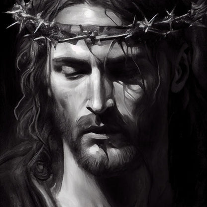 Black & White Jesus Portrait Canvas Wall Art