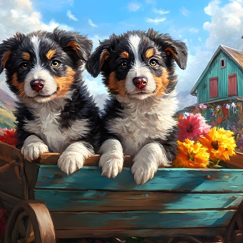 Puppy Paradise in Bloom Canvas Wall Art