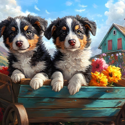 Puppy Paradise in Bloom Canvas Wall Art