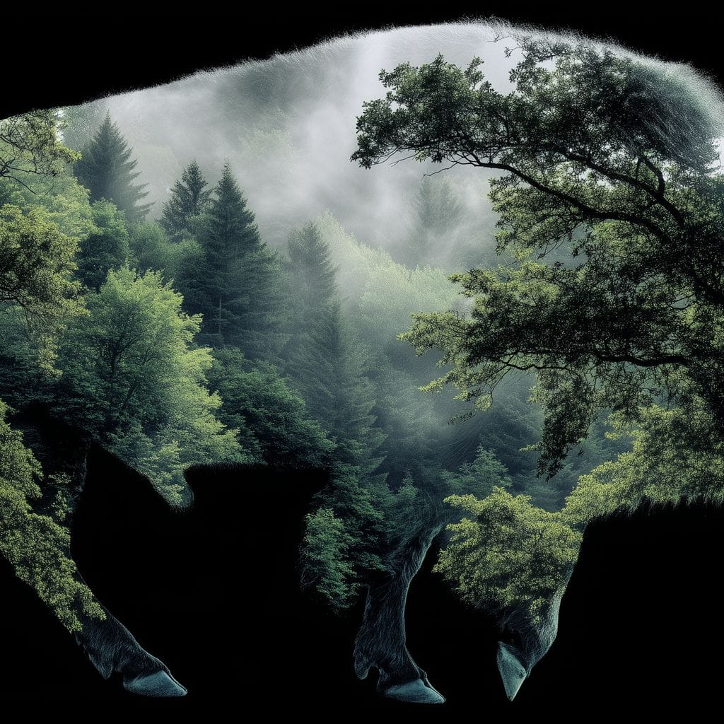 Bison Forest Spirit Silhouette Canvas Wall Art