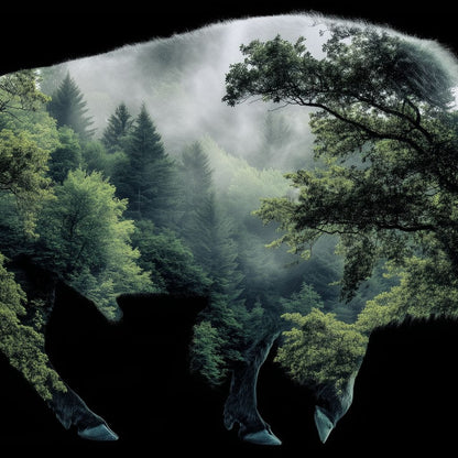 Bison Forest Spirit Silhouette Canvas Wall Art