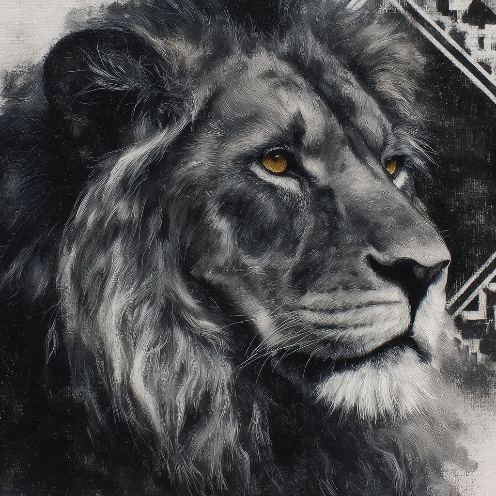 Monochrome Lion Golden Eyes Canvas Wall Art